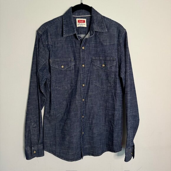 Wrangler Women's Snap Button Denim Longs Sleeve Shirt Size Small Petite - Picture 1 of 5
